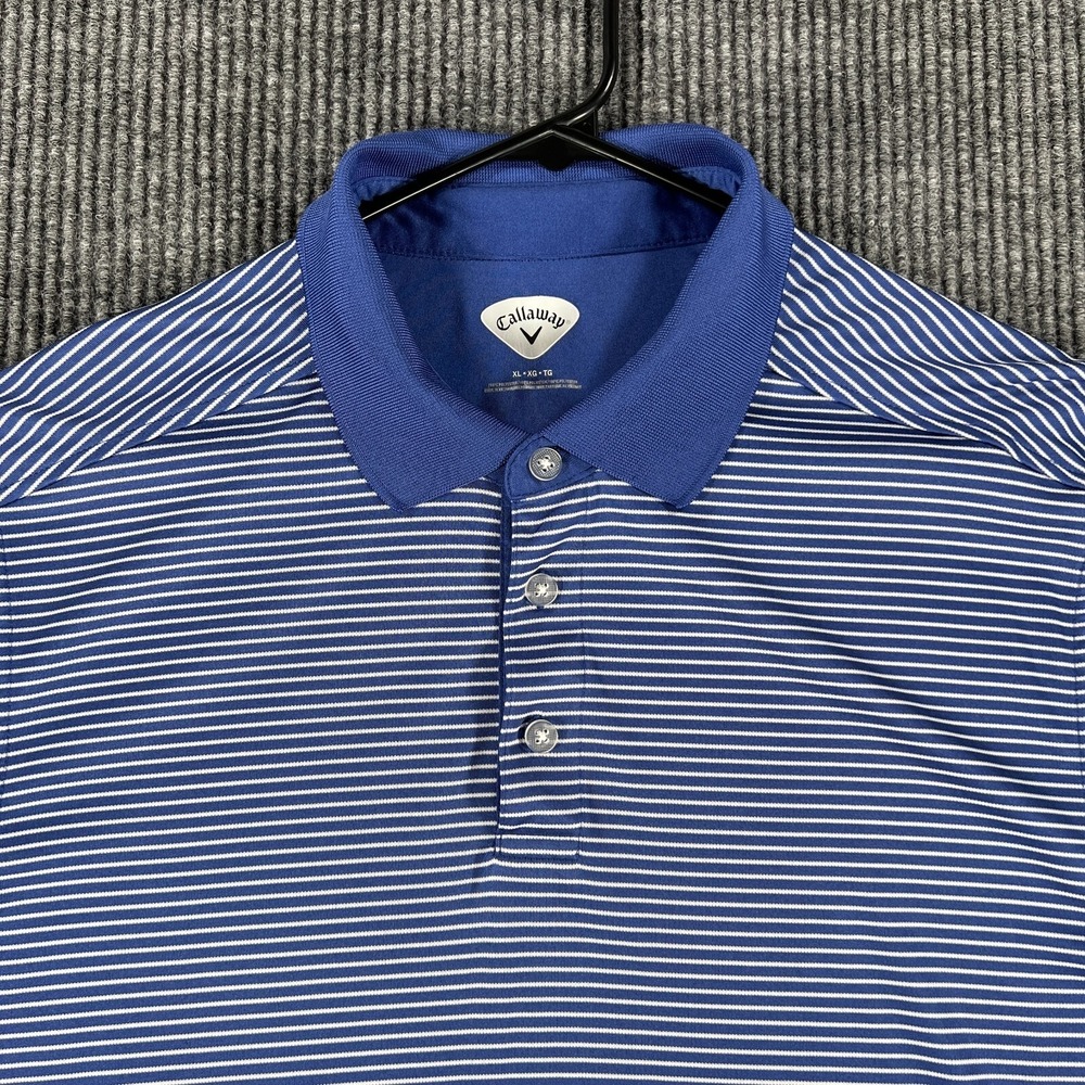 Callaway Polo Shirt Mens XL Extra Large Blue Striped Short Sleeve Golf Outdoor